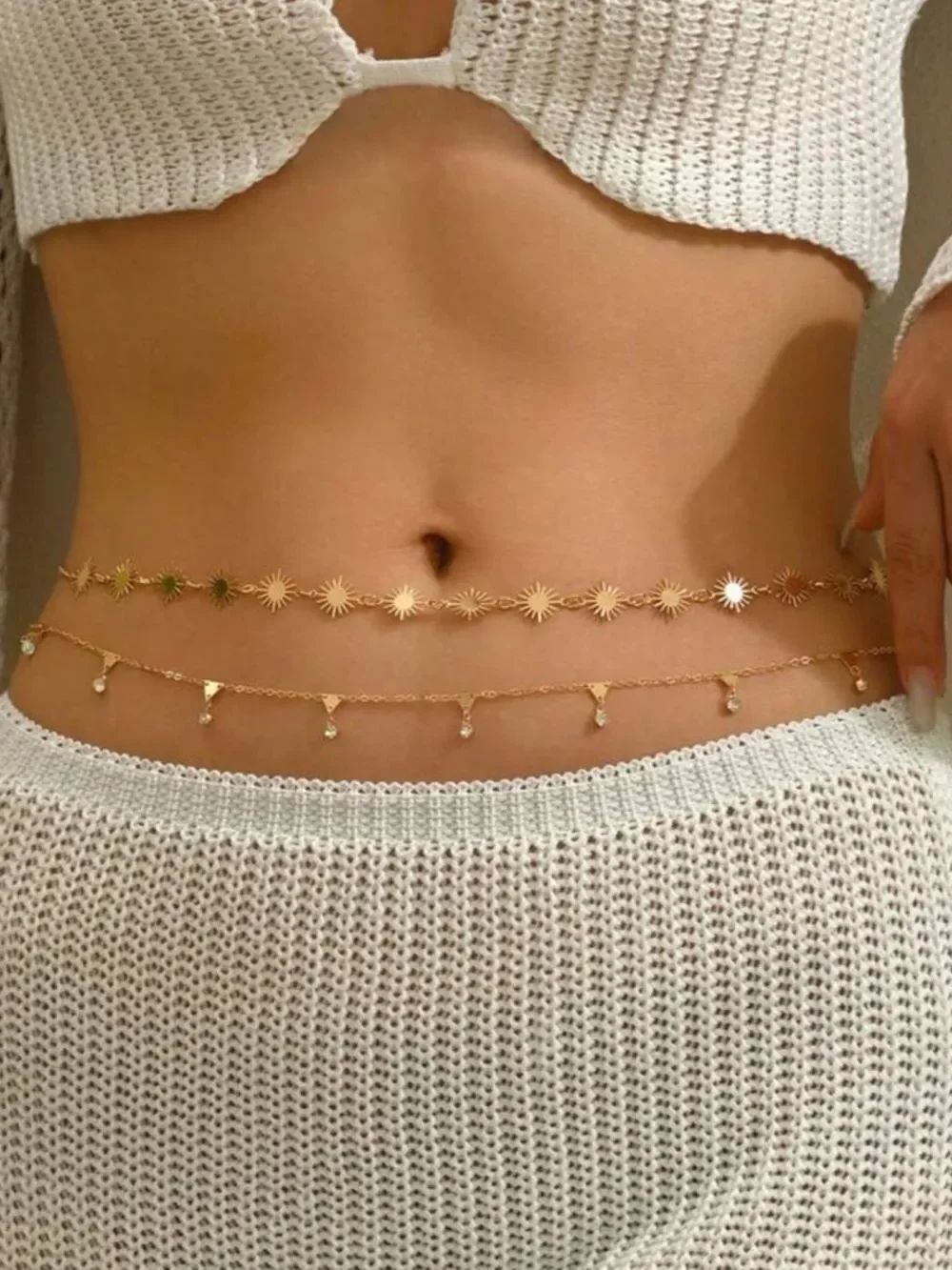 Gold Double Layer Sunburst & Charm Waist Chain R 459